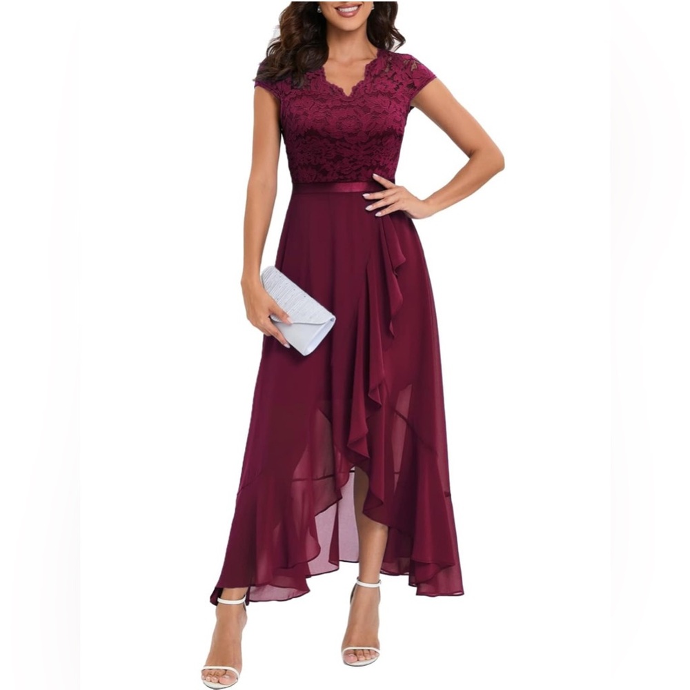 Bbonlinedress VNeck HiLo Floral Lace Prom Cocktail Party Formal Bridesmaid Dress
